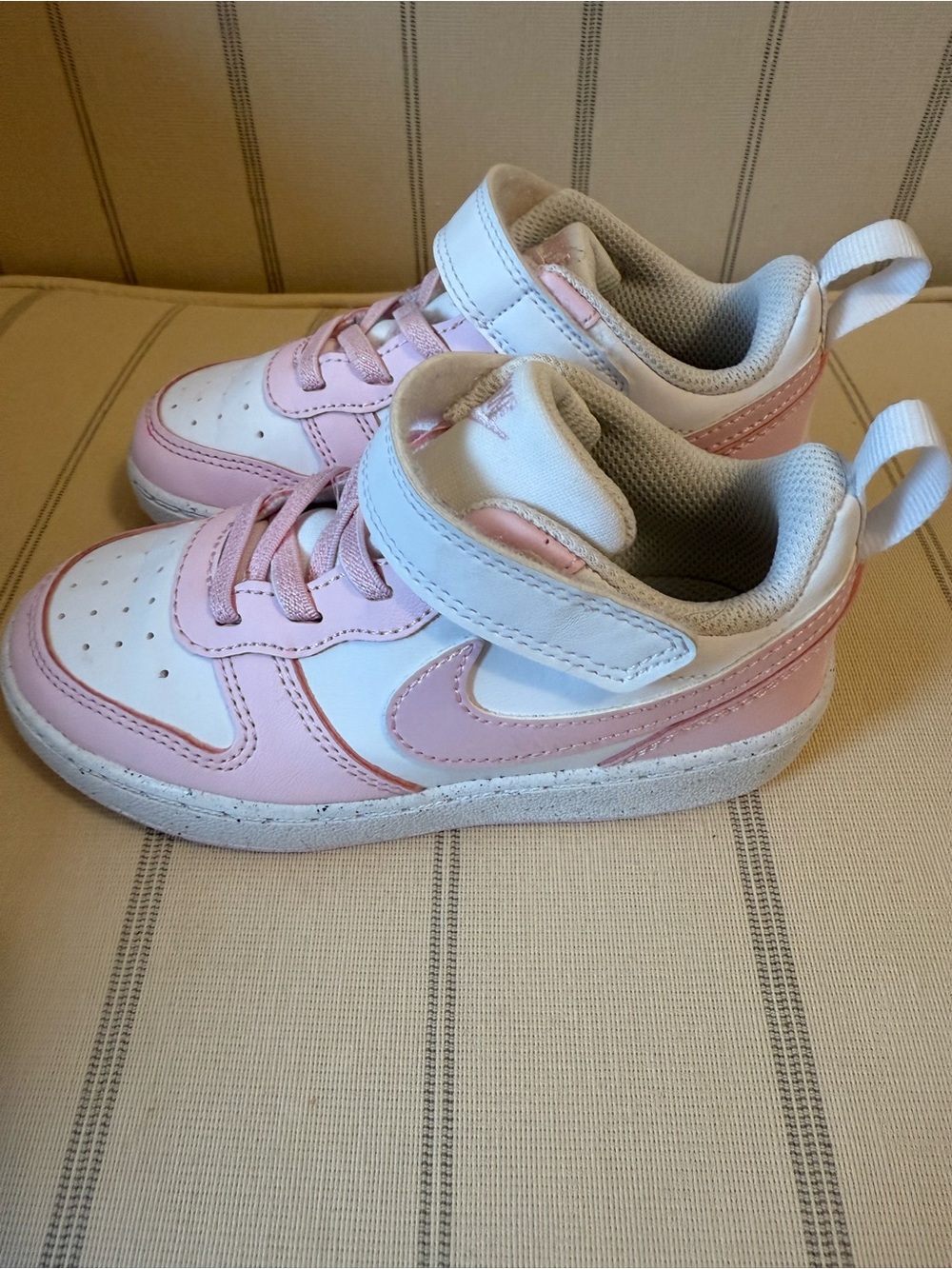 Nike Kids White and Light Pink Velcro Sneakers